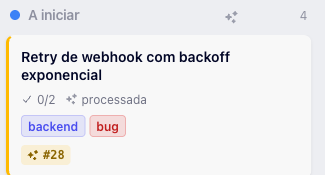 Card #252 processado, com labels bug e backend e checklist aplicados