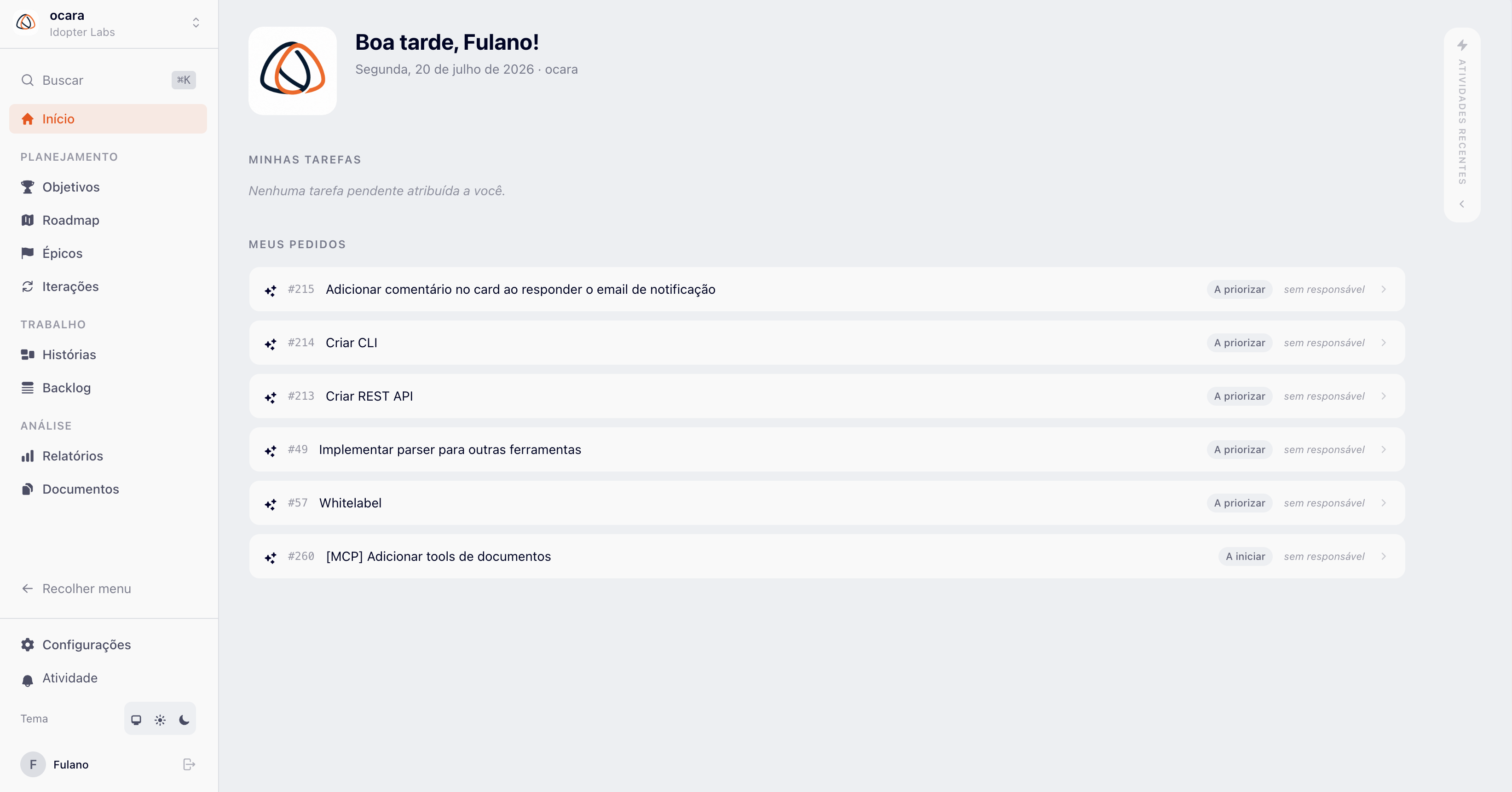 Dashboard da Ocara