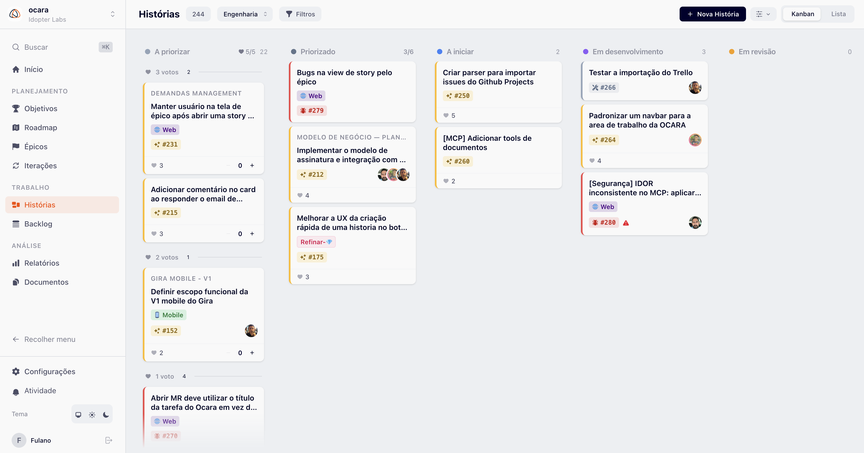 Quadro Kanban da Ocara